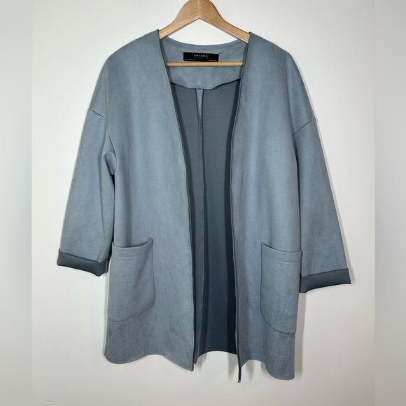 Zara Powder Blue Faux Suede Jacket XS - Picture 1 of 6